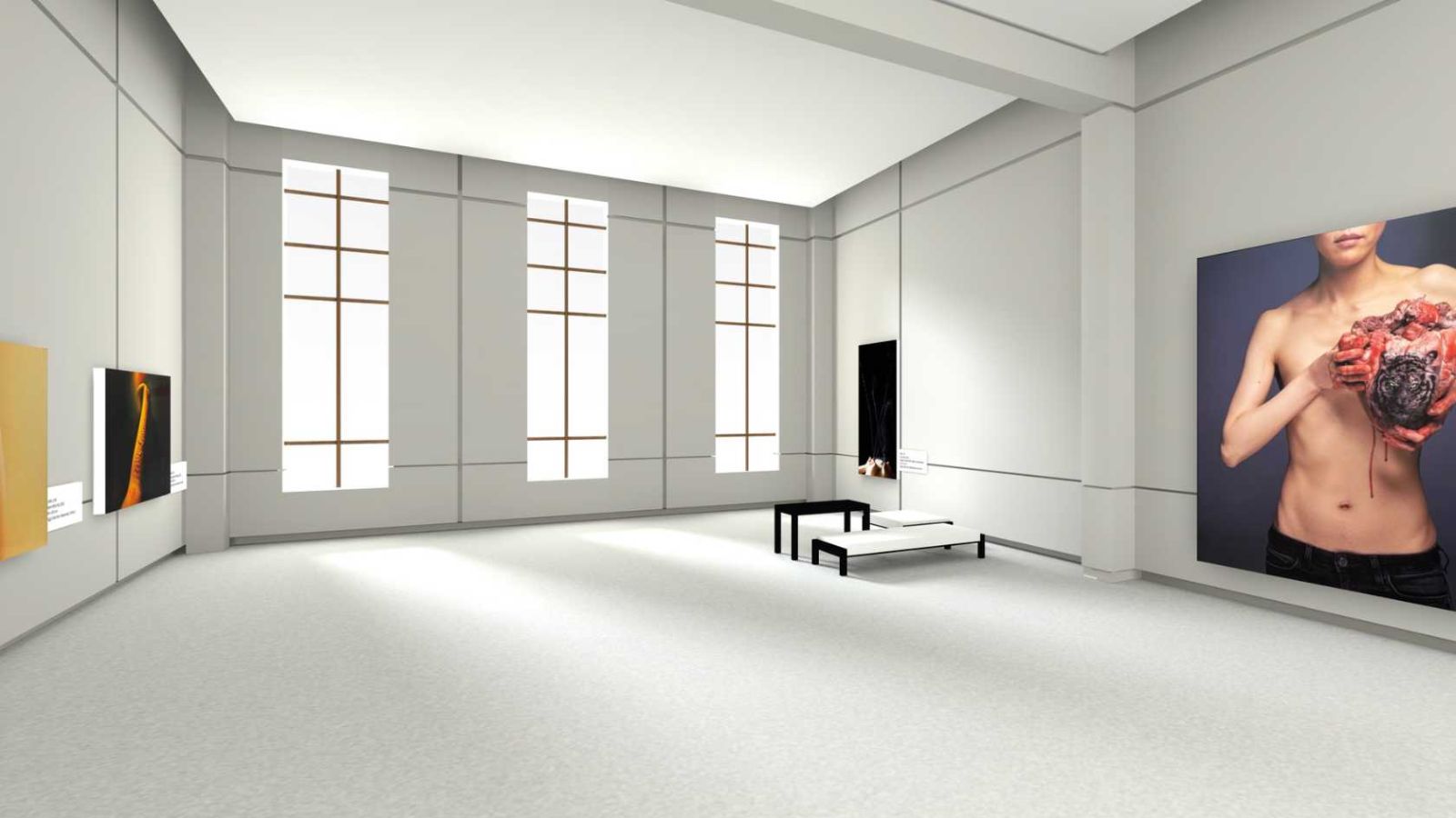 Ansicht der virtuellen Ausstellung mit Werken von Cao Yu und Chen Zhe.